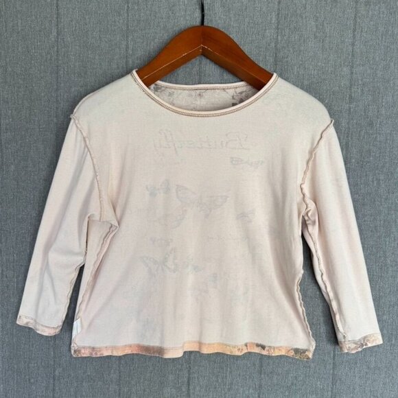 Y2K Cactus 100% Cotton Peach Pink Butterfly Gold Crystal Embelilshed Top Size M - Picture 8 of 11